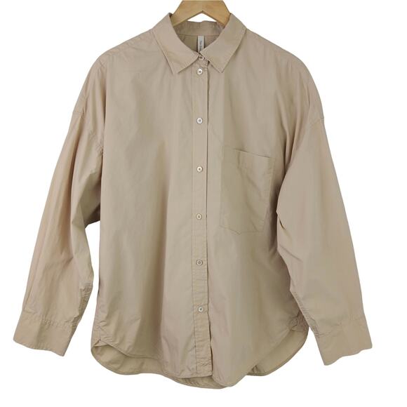 The Group Babaton Women's SZ L 100% Cotton Everyday Button-Up Tan - Picture 2 of 6